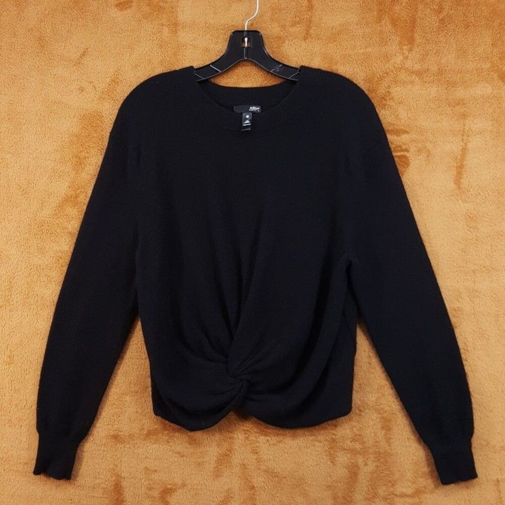 AQUA Sweater Womens Large Black Pullover Knotted Twisted Front 100% Cashmere